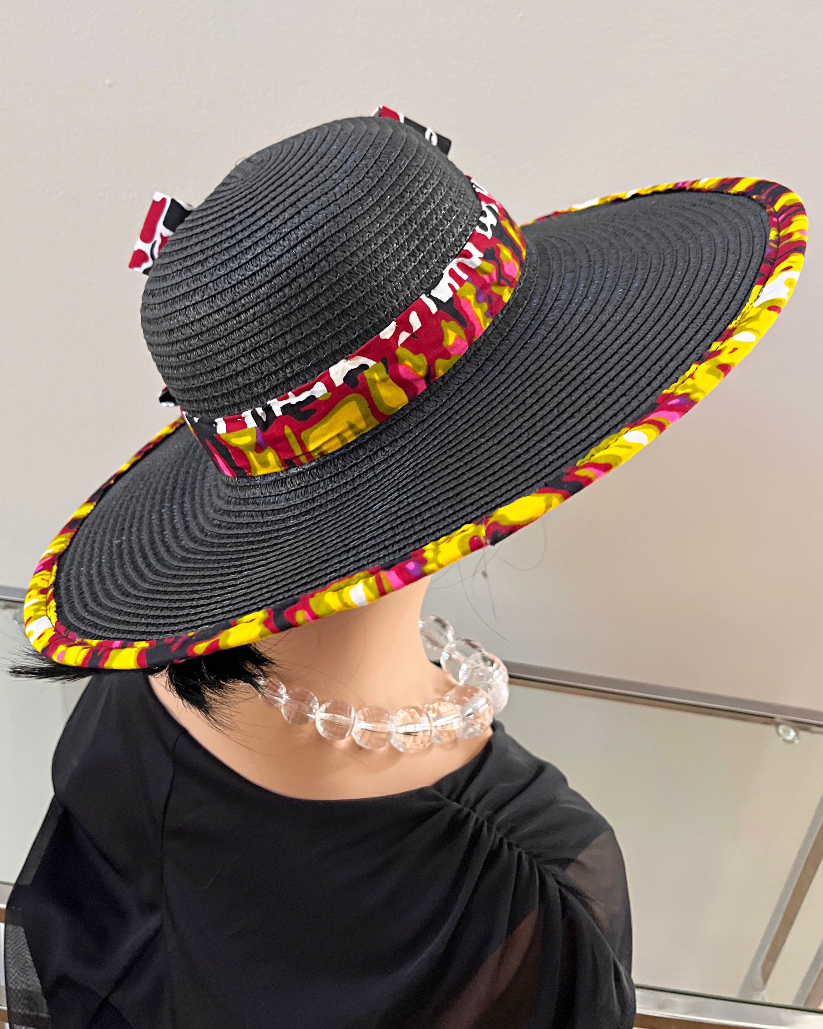 Carmela African Print Straw Church Sun Hat - Black