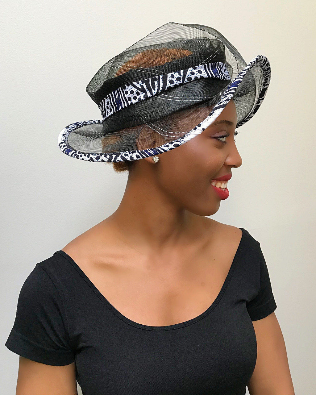 Zona African Print Church Hat - Black