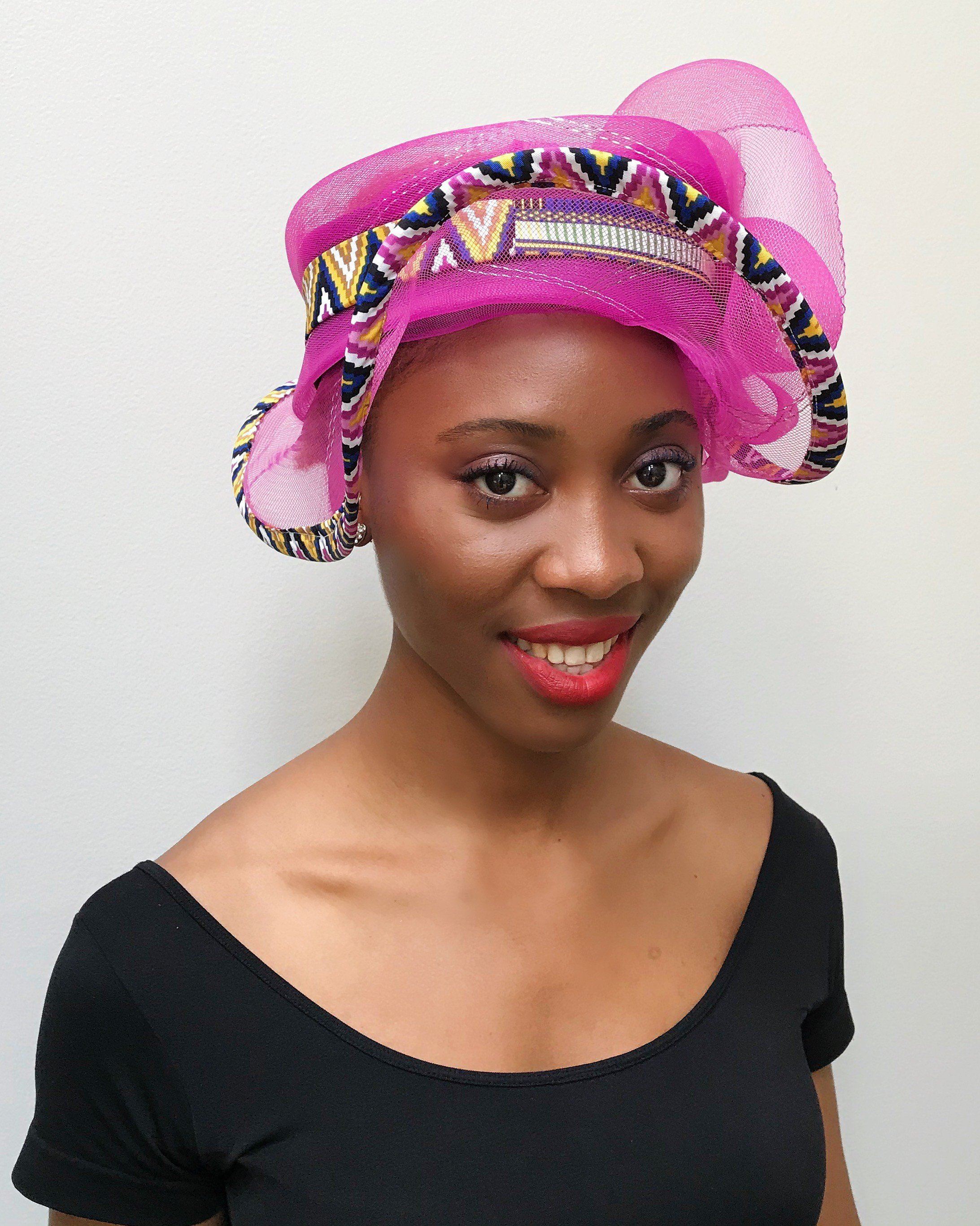 Makena African Print Church Hat - Pink