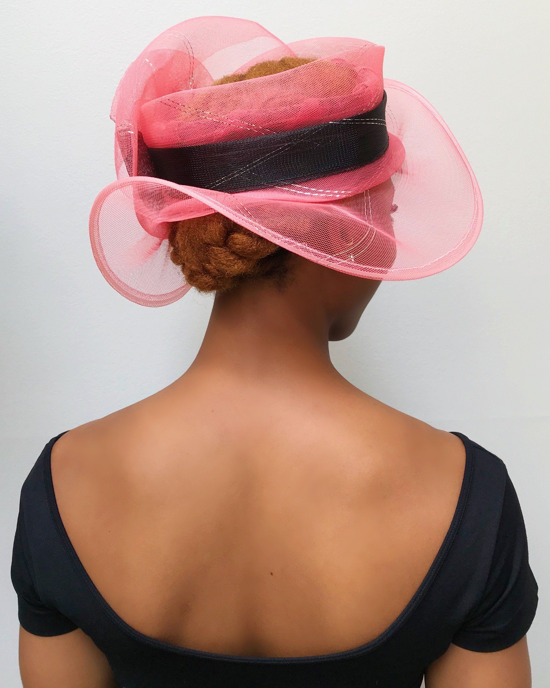 African Print Church Hat - Pink / Black
