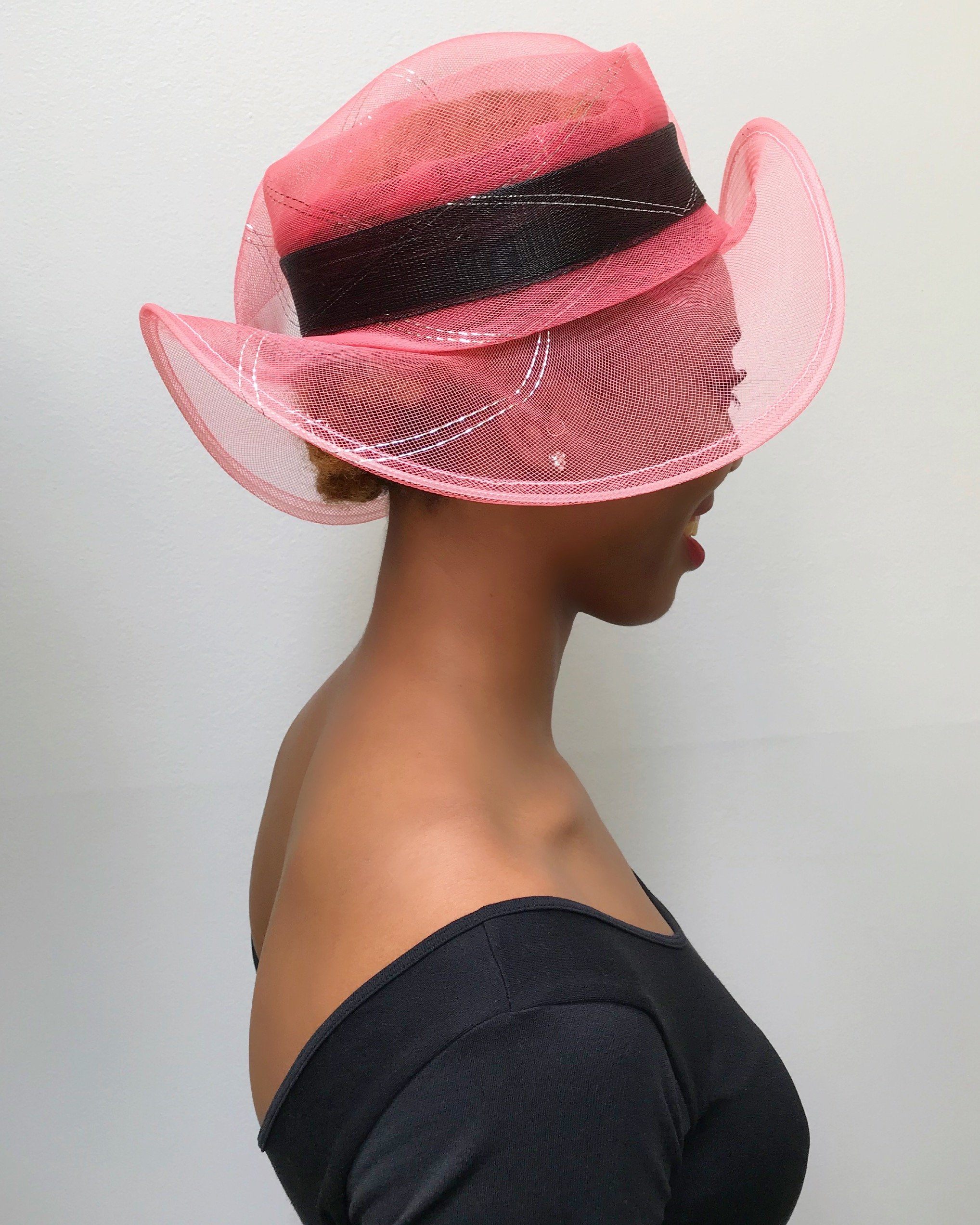 African Print Church Hat - Pink / Black