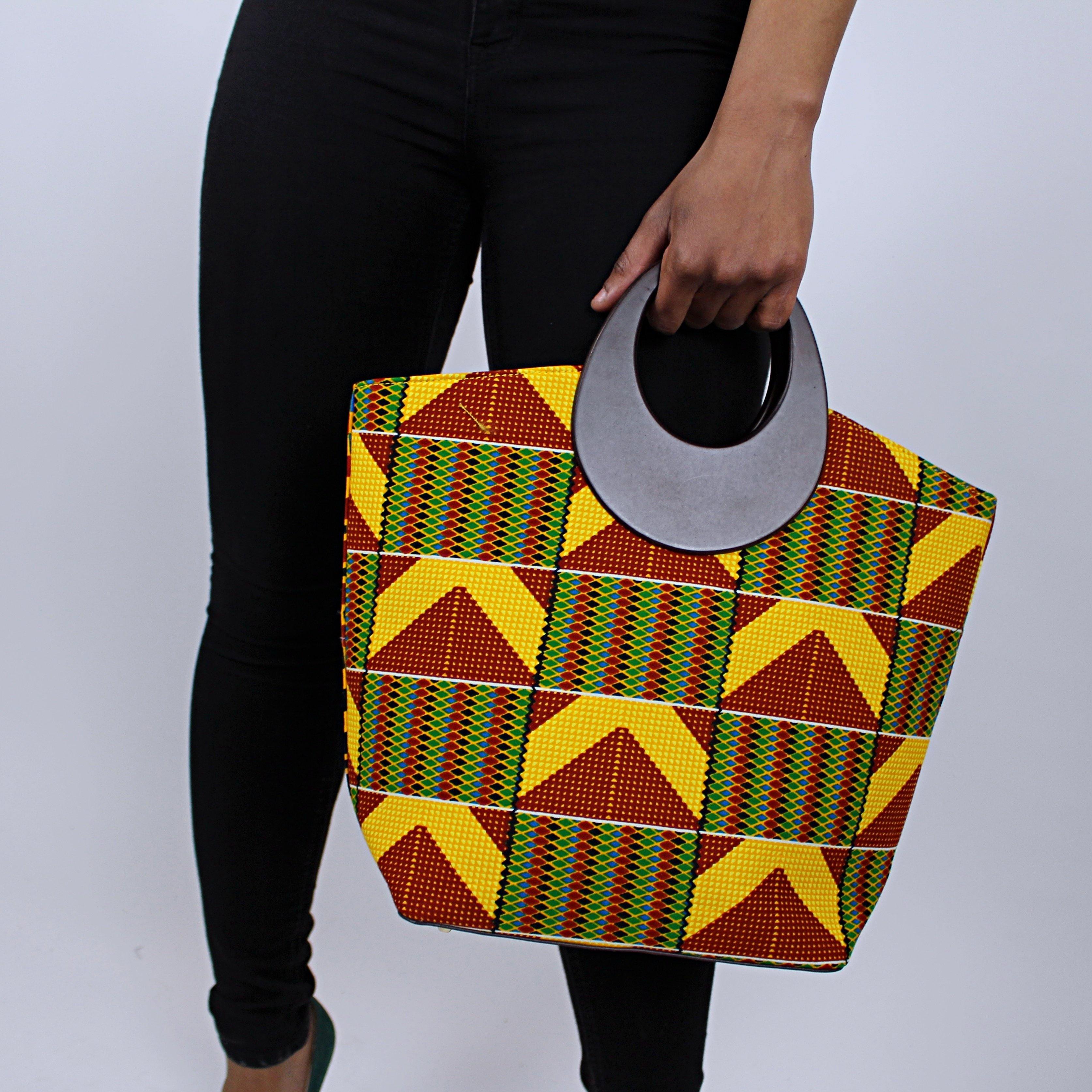 Kente African Print Bag with Purse - Yellow / Red / Green