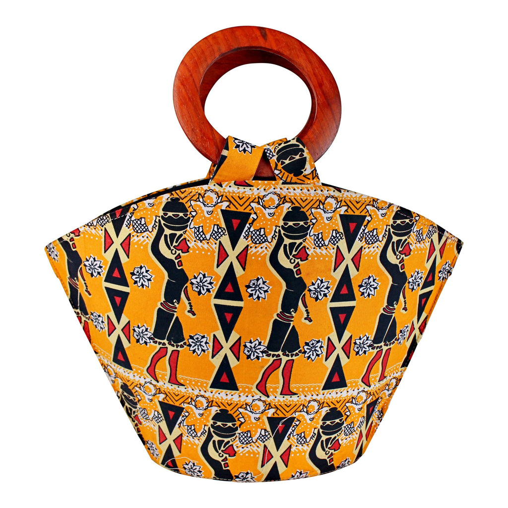 Masika Hand Woven Raffia Fibers Basket African Bag with Wood Handle - Orange