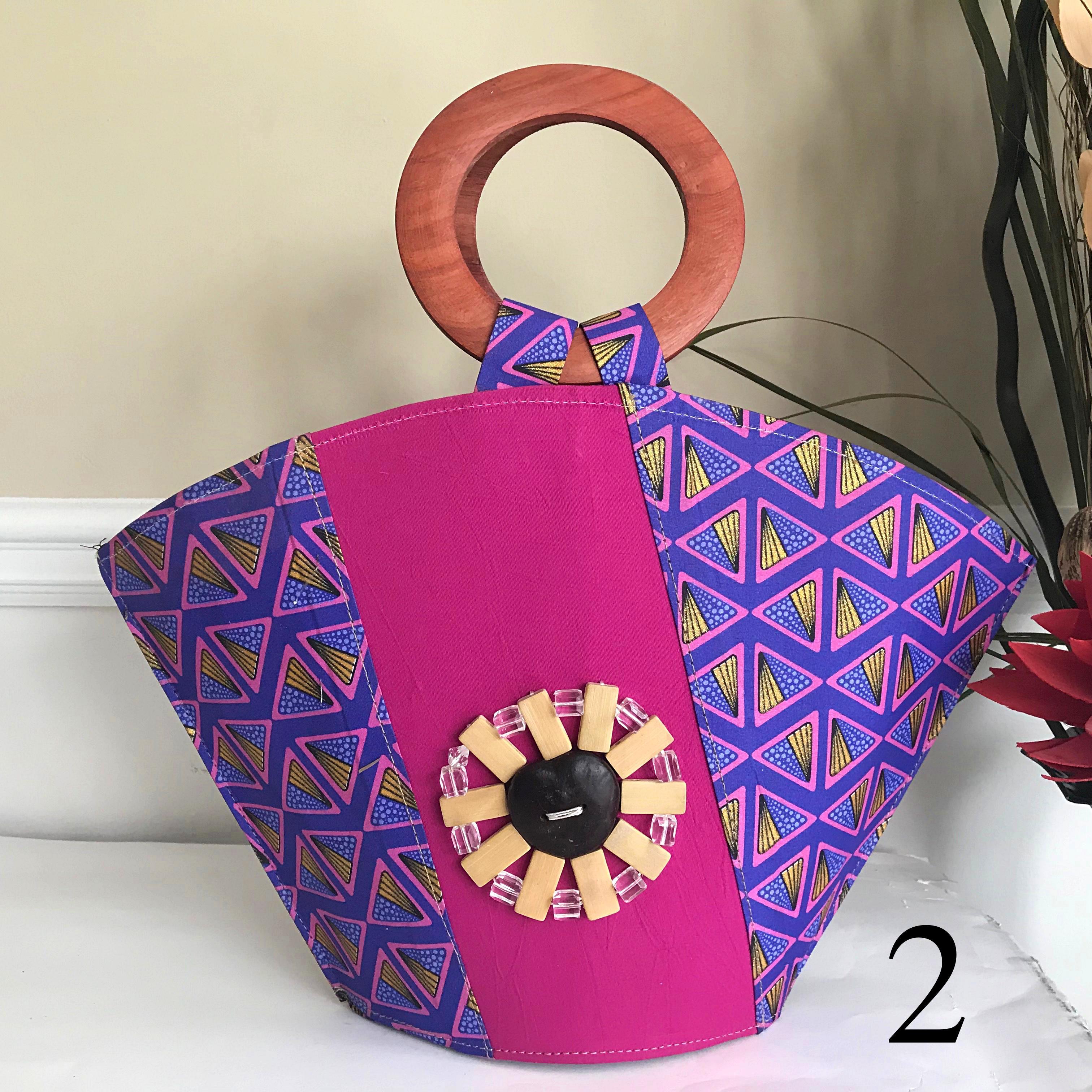 Nina Hand Woven Raffia Fibers African Basket Bag with Wood Handle - Big