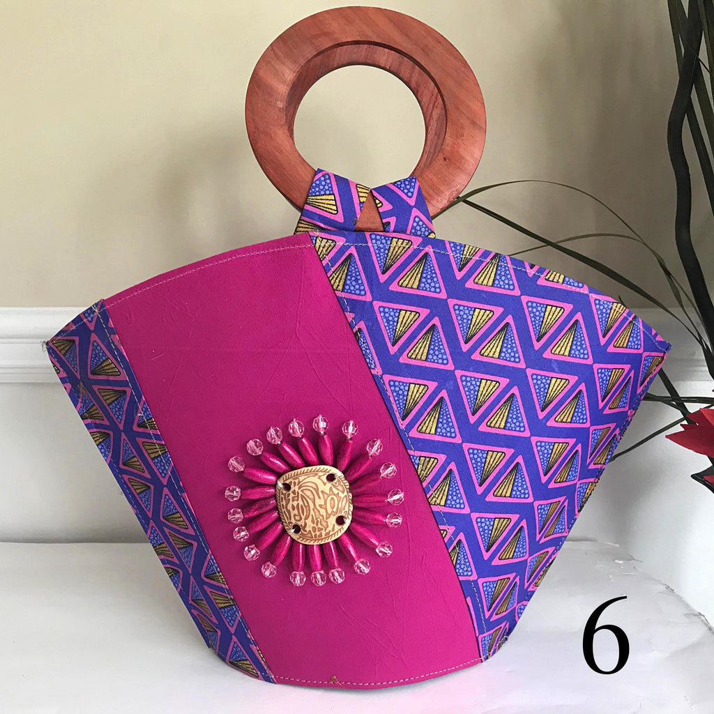 Nina Hand Woven Raffia Fibers African Basket Bag with Wood Handle - Big