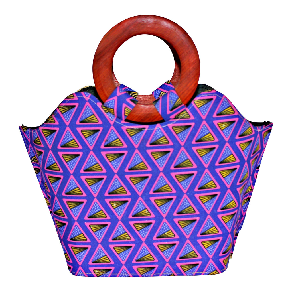 Nina Hand Woven Raffia Fibers African Basket Bag with Wood Handle - Purple