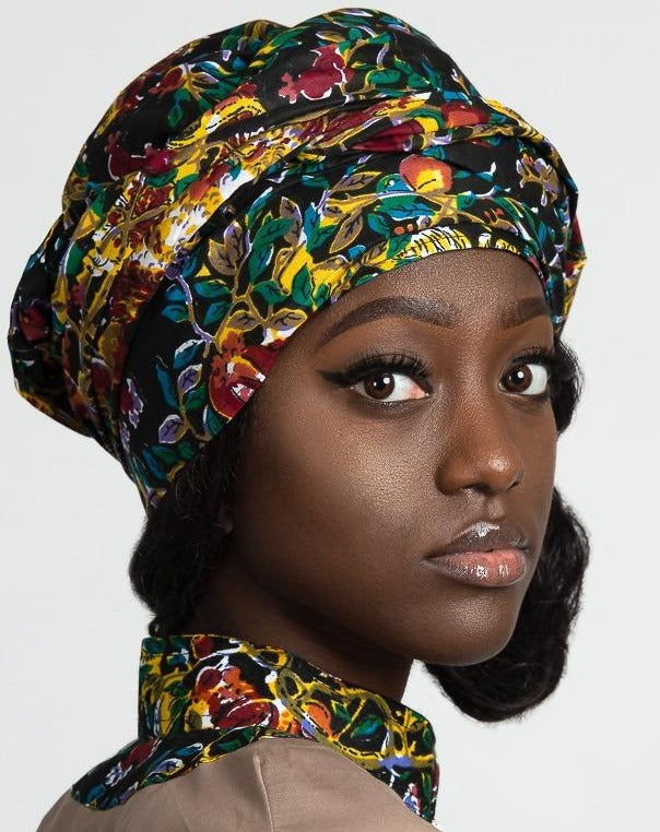 Fabia African Print Headwrap (Black / Floral)