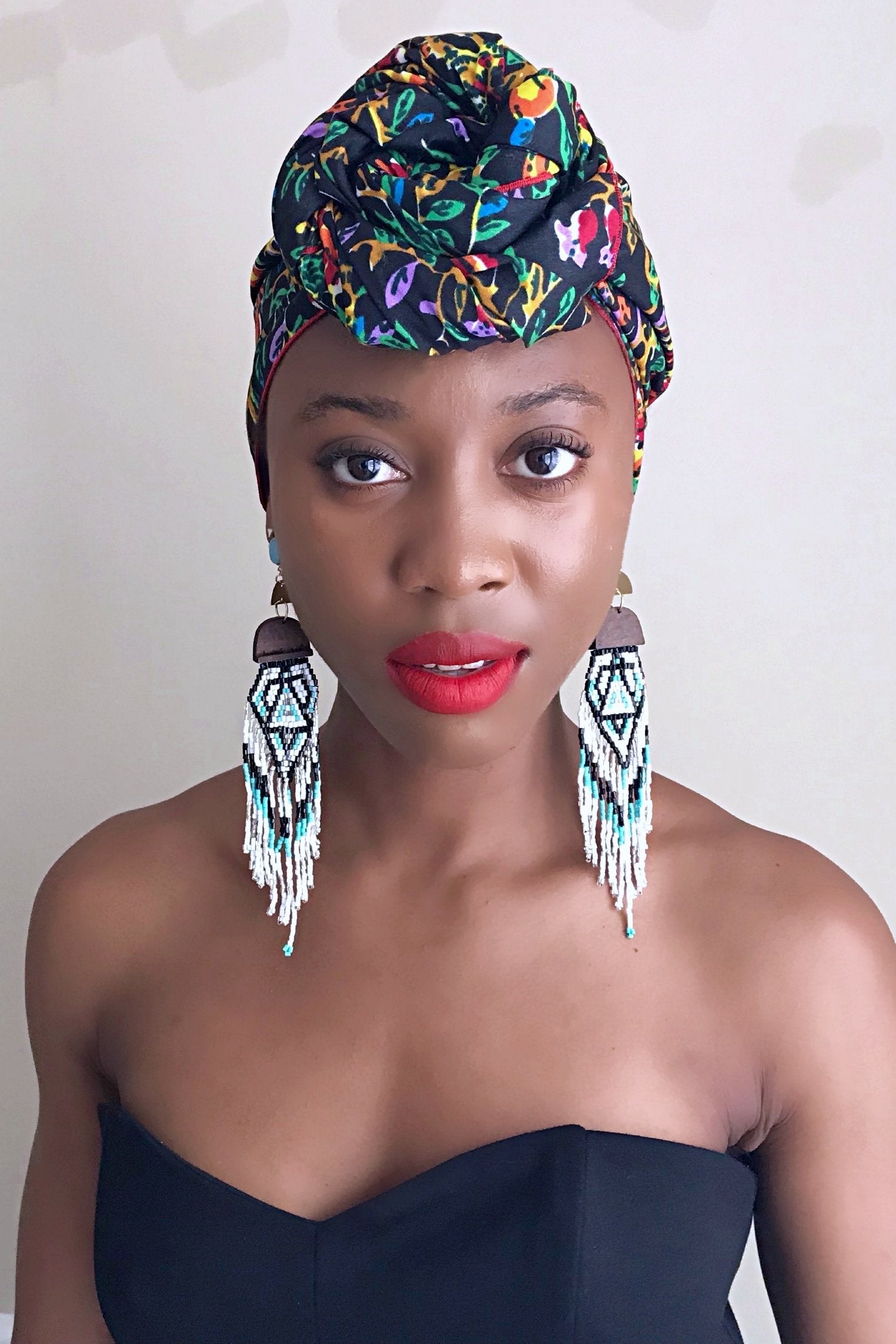 Fabia African Print Headwrap (Black / Floral)